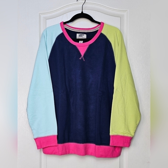 Lands End Serious Sweats Raglan Sweatshirt NAVY MULTI COLORBLOCK | 1X (16-18) - Picture 2 of 7